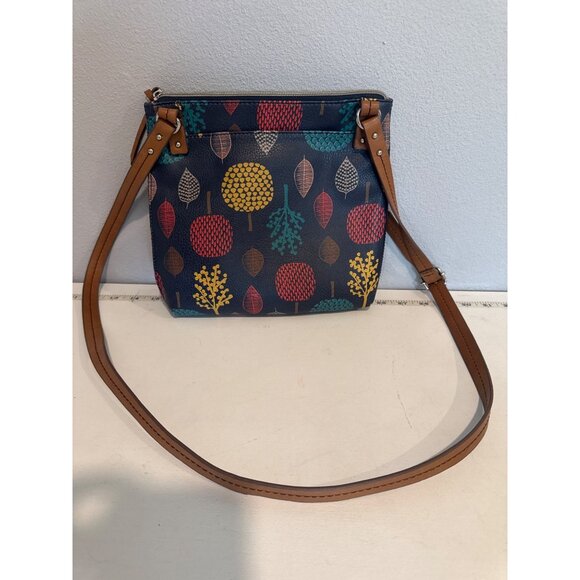 Relic Crossbody Purse Navy Blue Multicolor Botanical Print Trees Modern Artsy - Picture 3 of 11